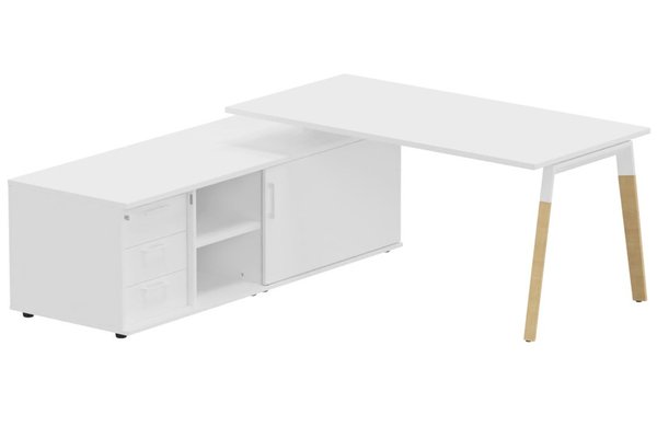 Gamme K8 Wood - Plans droits - K8Wood  Plan 160x80 avec meuble porteur (L180xP64) avec caisson 3T intégré - meuble à gauche