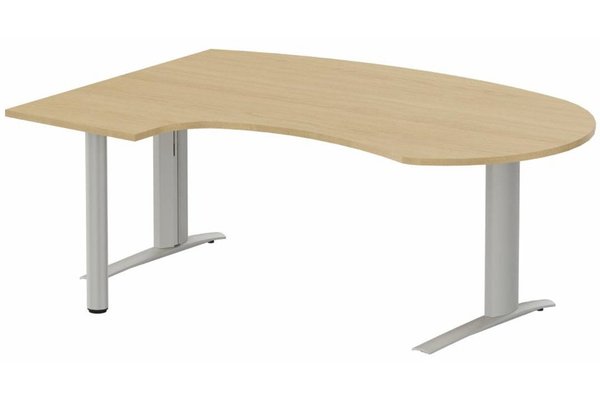 Gamme K1 - Plans compacts - k1 Poutre - Plan compact 90° asymétrique Manager 190x141x104 / 60cm, pied de soutien sous retour à gauche -Finitions : PLATEAUX: CHENE (CE) / PIETEMENTS: ALUMINIUM (AL)