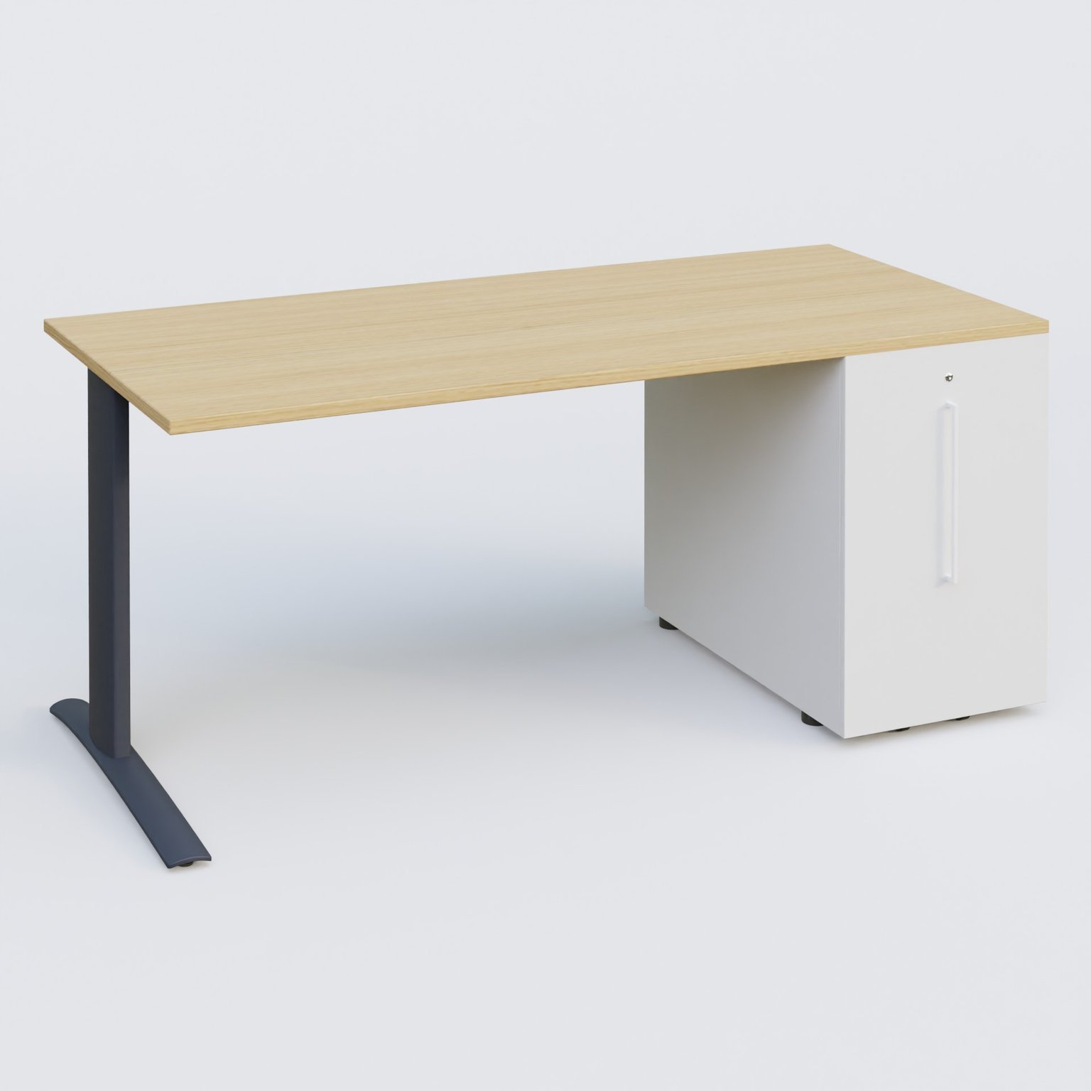 K1 Plateau droit 180x80 avec tour de rangement sous plateau à droite. Plateau Chêne clair et pietement Anthracite