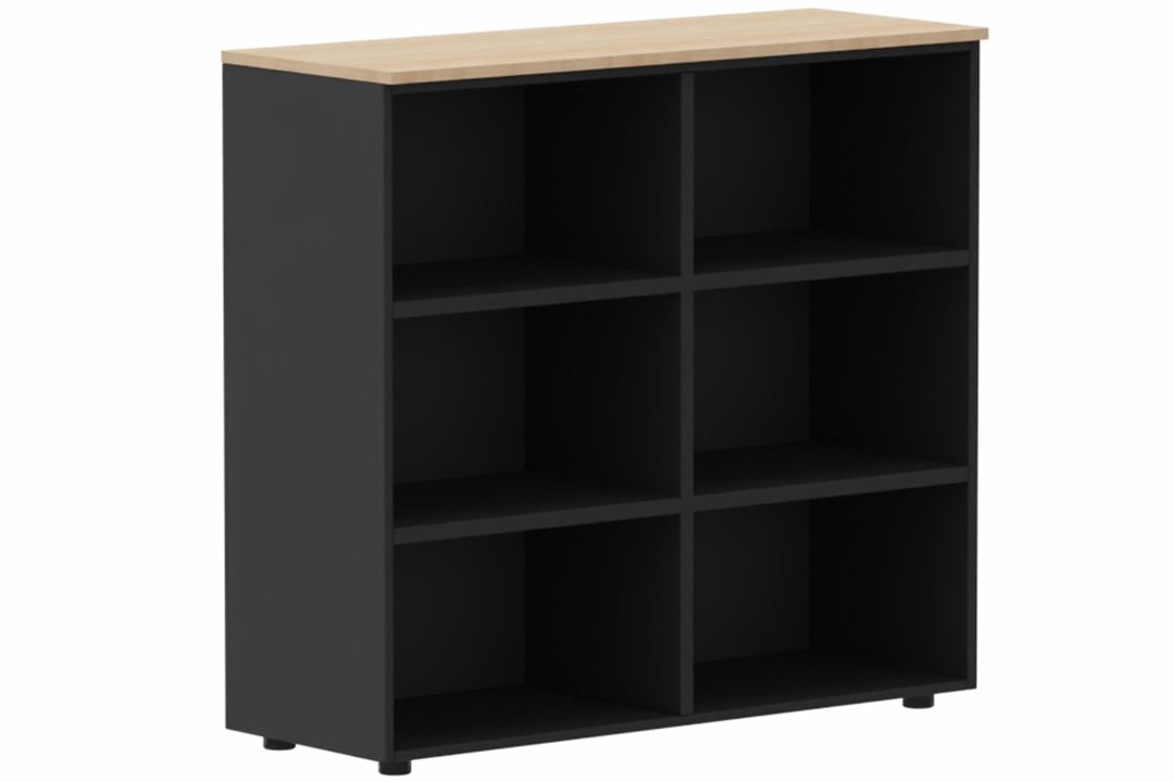 Armoire mélamine H102xL120cm, séparation médiane, sans portes, Top de finition : Hêtre / Corps d'armoire et tablettes: Noir
