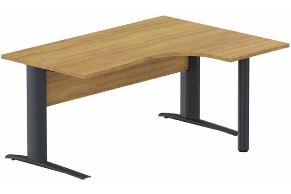 Gamme K1 - Plans compacts - K1 Voile de fond Bois- Plan compact 90° asymétrique 180x120x80/60cm sur pied de soutien - retour à droite -Finitions : PLATEAUX: NOYER (NO) / PIETEMENTS: ANTHRACITE (AN)