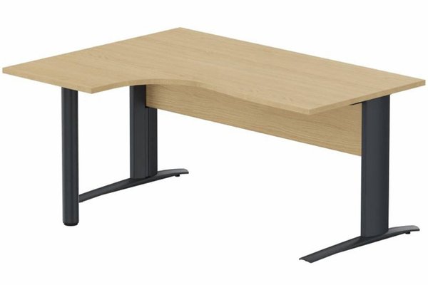 Gamme K1 - Plans compacts - K1 Voile de fond Bois- Plan compact 90° asymétrique 180x120x80/60cm sur pied de soutien - retour à gauche -Finitions : PLATEAUX: CHENE (CE) / PIETEMENTS: ANTHRACITE (AN)