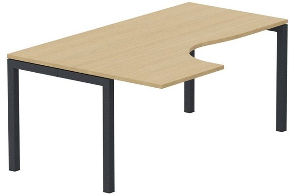 Gamme K3 - Plans compacts - K3- Plan compact 90° asymétrique 160x120x80/60cm sur pied de soutien - retour à gauche -Finitions : PLATEAUX: CHENE (CE) / PIETEMENTS: ANTHRACITE (AN)