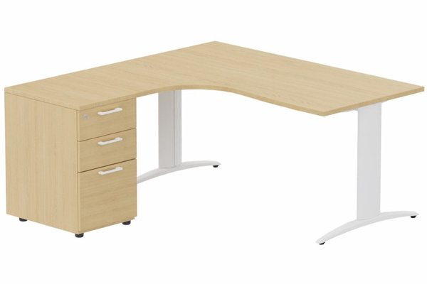 Gamme K2 - Plans compacts - K2- Plan compact 90° asymétrique 180x162x80/60cm avec caisson HB bois 3 tiroirs - retour à gauche
