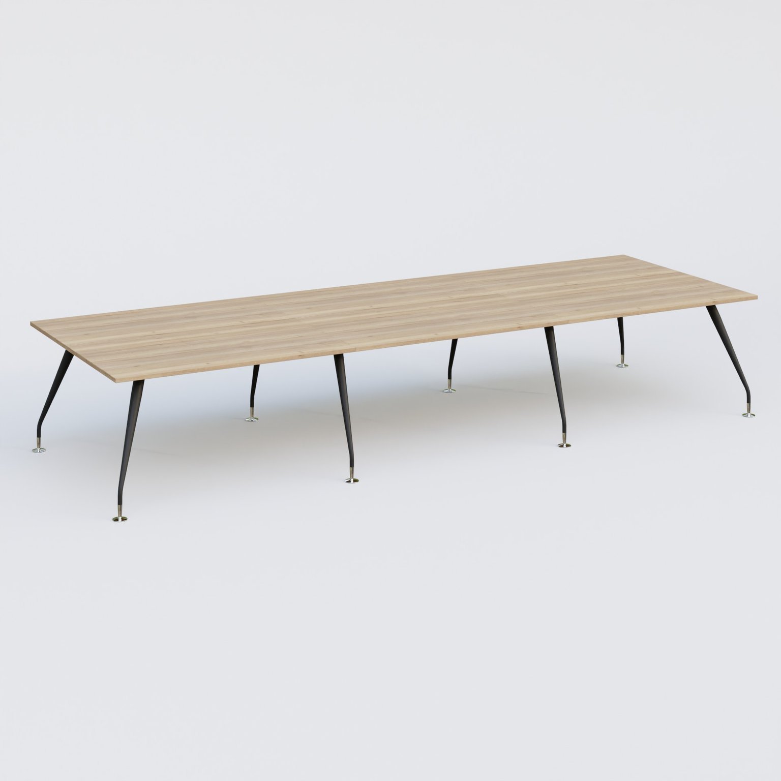 K5 table de reunion 420*145 cm. Plateau Chêne naturel et pietement Noir Mat avec base chromé.