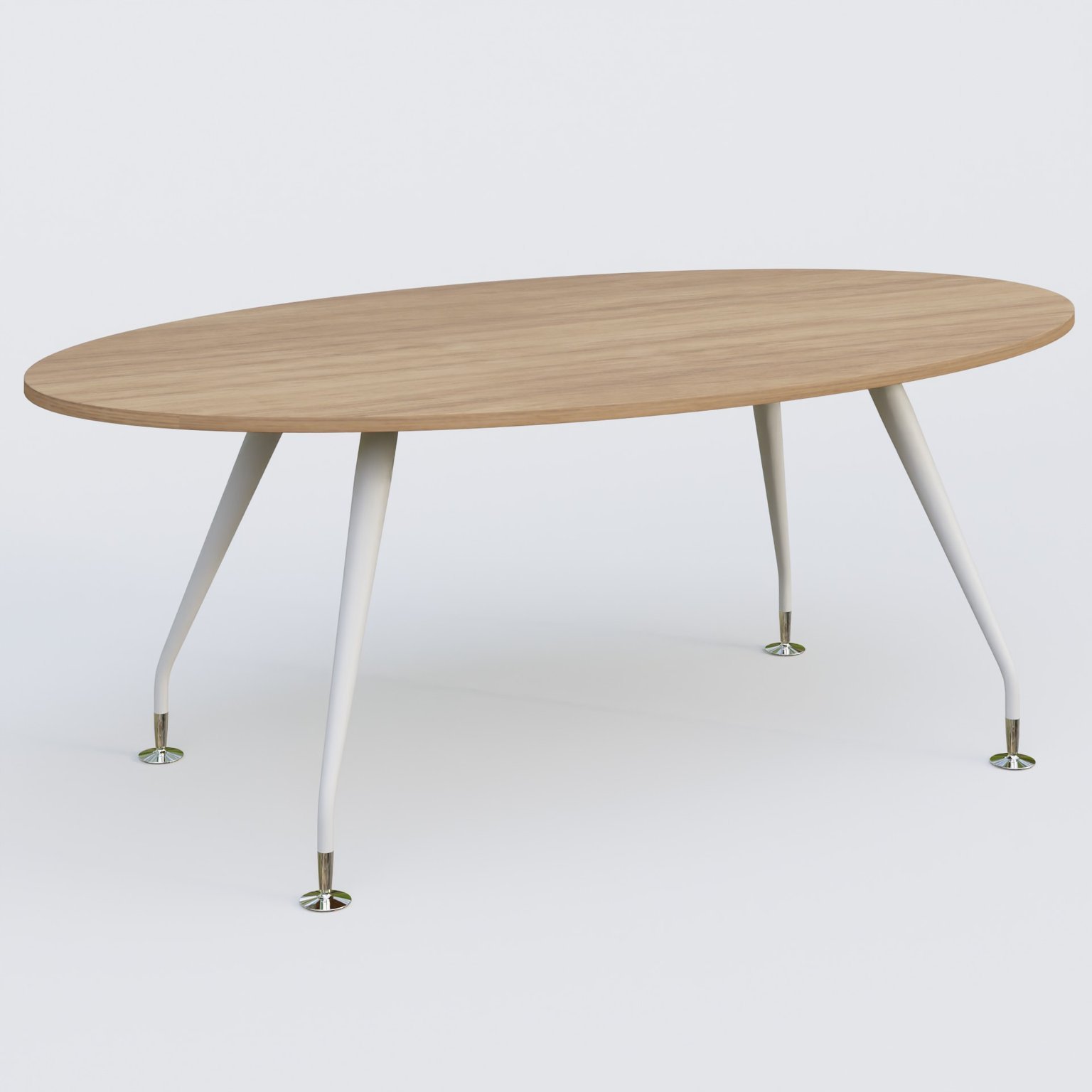 K5 table ovale 200*110 cm. Plateau Noyer et pietement Blanc avec base chromé.