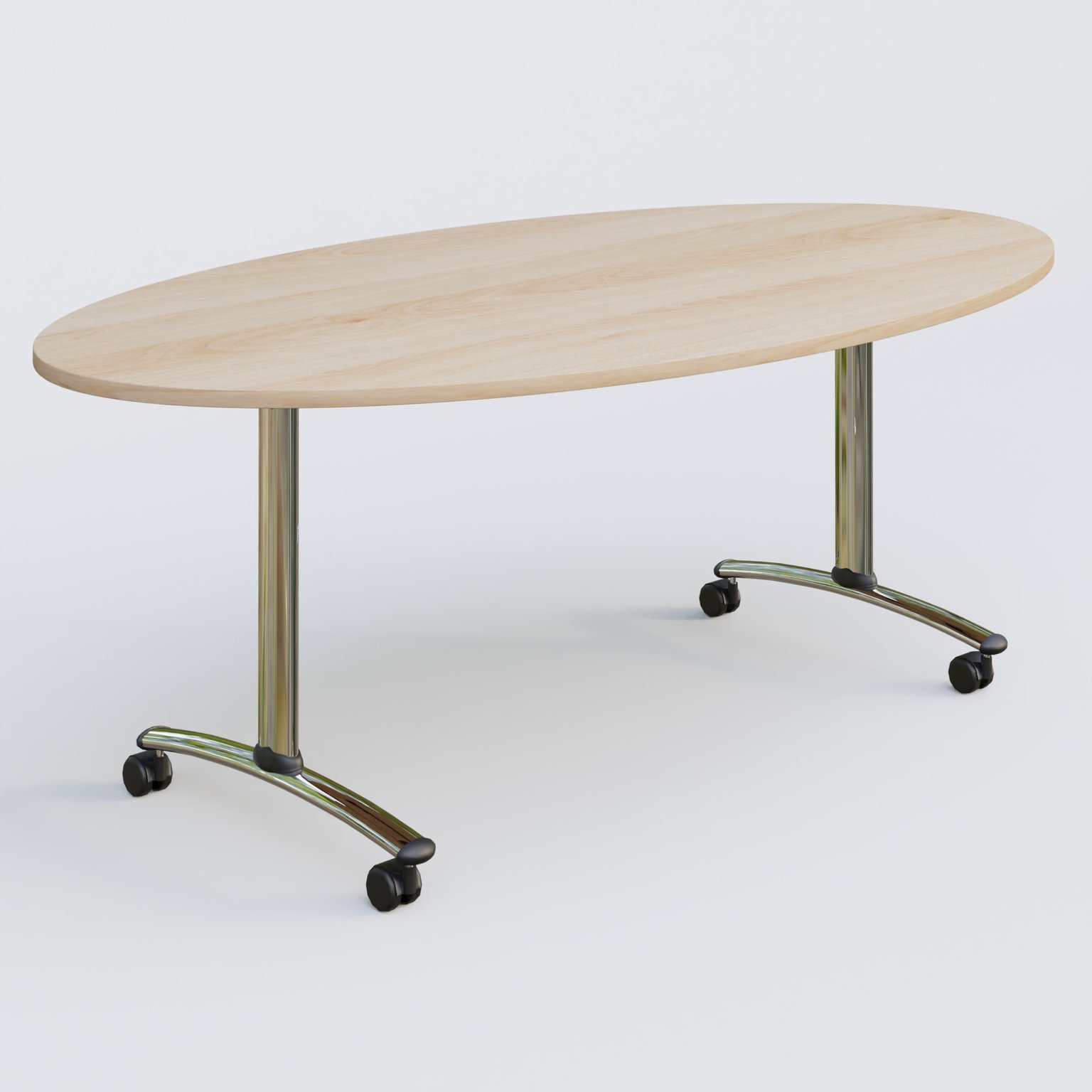 Table ovale gamme Arca 200-110 cm. Plateau Hêtre et pietement Chrome.