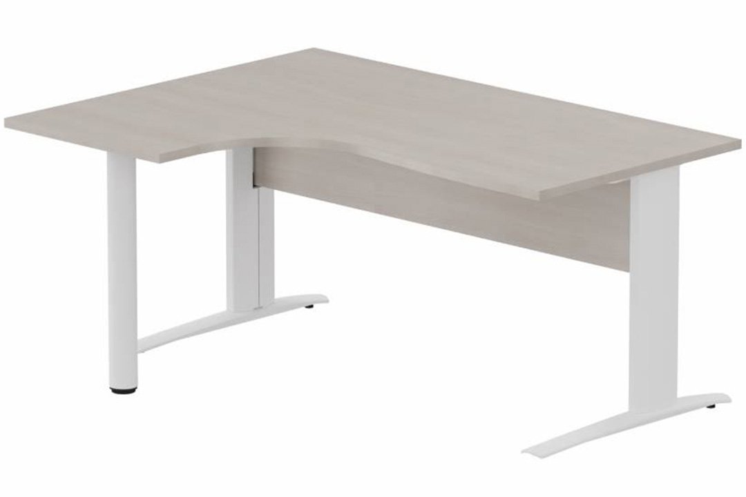 K1 VDF BOIS Compact 90° asymétrique 160x120x80/60cm retour à gauche sur pied de soutien, plateau acacia, structure blanc