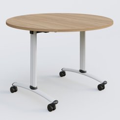 [Pas de famille] - [Pas de sous famille] - Table ronde gamme Arca D110 cm. Plateau Noyer et pietement Blanc.