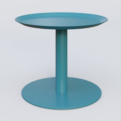 [Pas de famille] - [Pas de sous famille] - Table Basse Fashion Styl piètement colonne métalique. Plateau Bleu Petrole (RAL 5025) et pietement Bleu Petrole (RAL 5025).