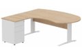 K1 VDF bois compact 90° manager 190x141x104x60cm sur caisson HB métal 3 tiroirs, plateau hêtre, structure blanc
