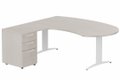 K2 compact 90° manager 190x141x104x60cm sur caisson HB mélamine 3 tiroirs, plateau acacia, structure blanc