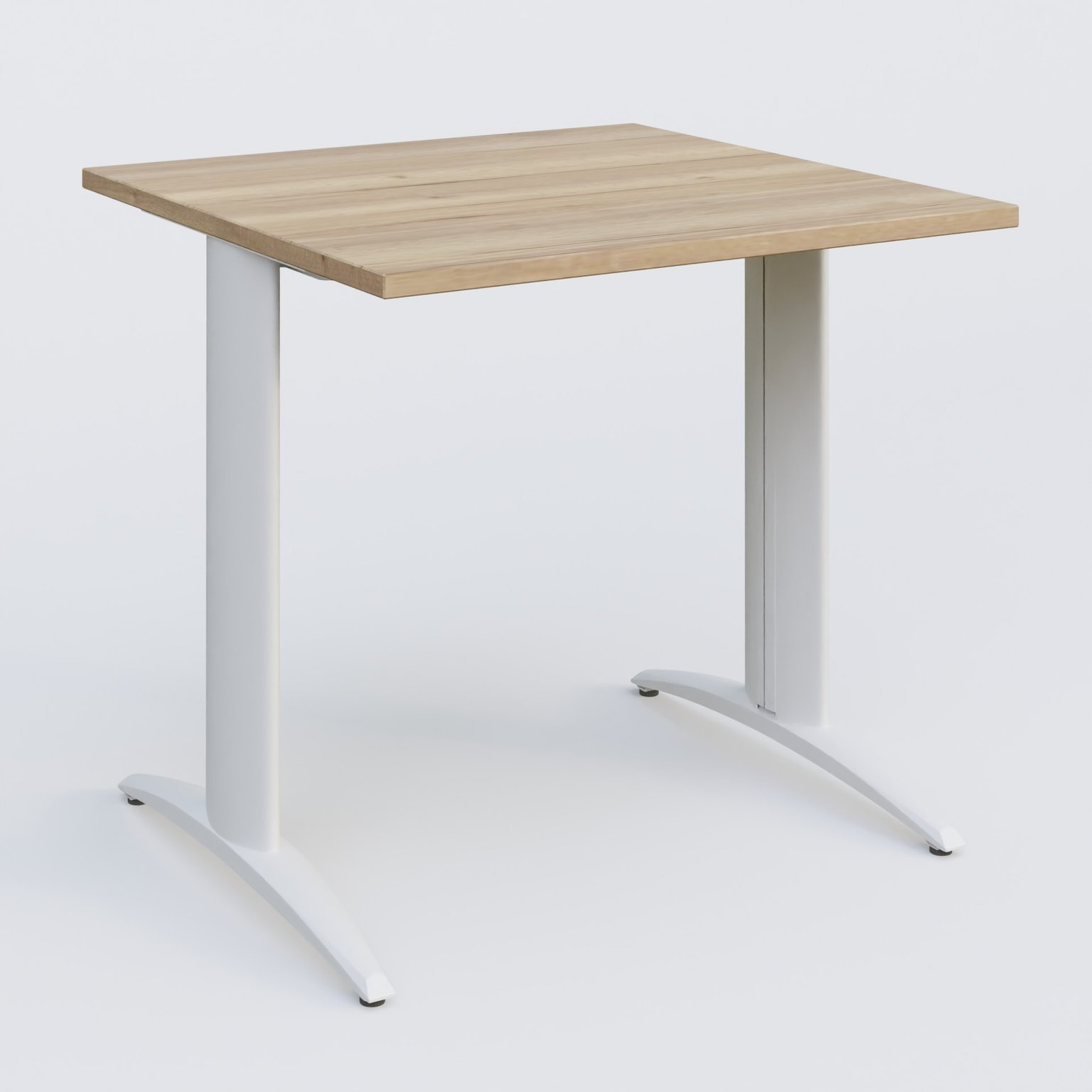 K2 Plateau droit 80x80 pieds fixe. Plateau Chêne naturel et pietement Blanc.