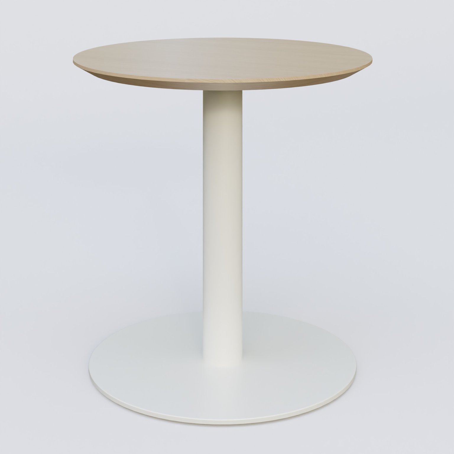 Table Basse Fashion Styl piètement colonne en métal et plateau bois. Plateau Chêne et pietement Blanc (RAL 9010).