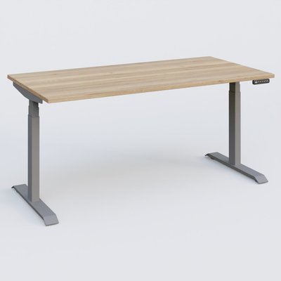 [Pas de famille] - [Pas de sous famille] - Poste solo 160*80 réglable en hauteur éléctriquement de 65-130 cm gamme KPro3. Plateau Chêne naturel et pietement Aluminium.