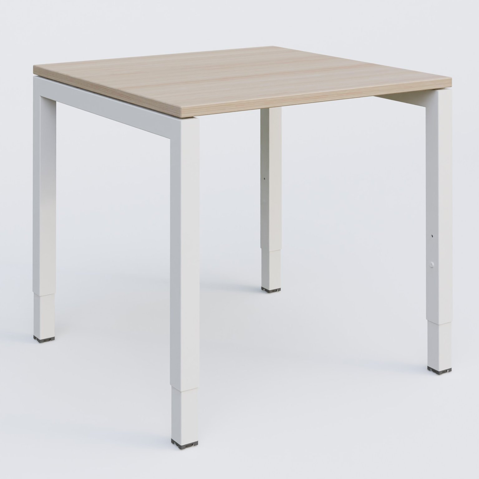 Bureau droit gamme K3 80-80 cm hauteur réglable. Plateau Acacia et pietement Blanc.