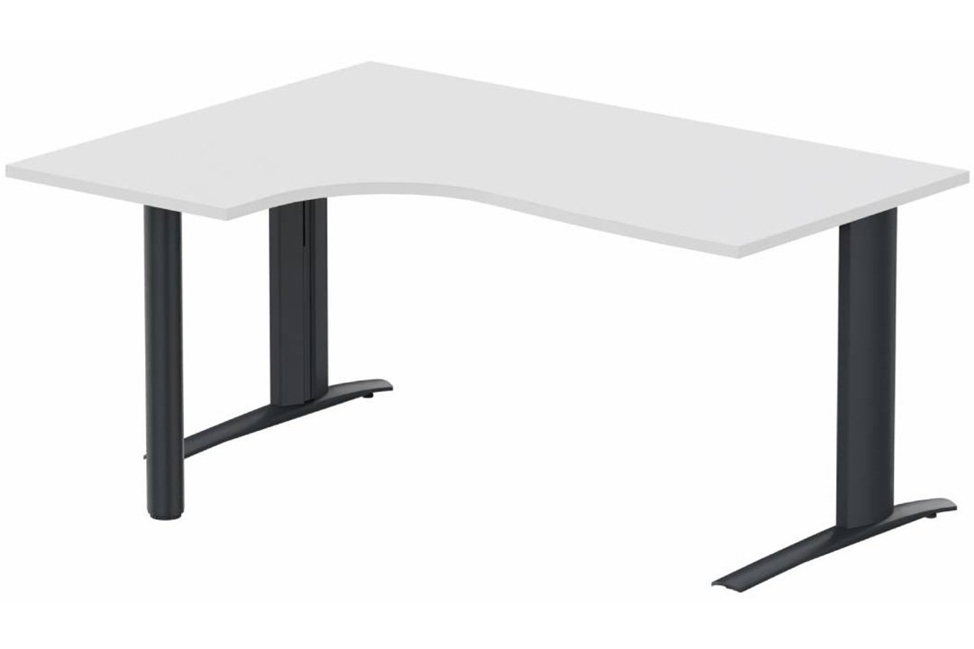 k1 Poutre - Plan compact 90° asymétrique 160x120x80 / 60cm, pied de soutien sous retour à gauche -Finitions : PLATEAUX: BLANC (BL) / PIETEMENTS: ANTHRACITE (AN)