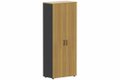Armoire mélamine H196xL100cm portes bois, Finitions= Top de finition : noyer / Corps d'armoire et tablettes : noir / Façade :noyer