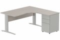 K1 VDF BOIS Compact 90° asymétrique 160x162x80/60cm retour à droite avec caisson HB métal 3 tiroirs, plateau acacia, structu