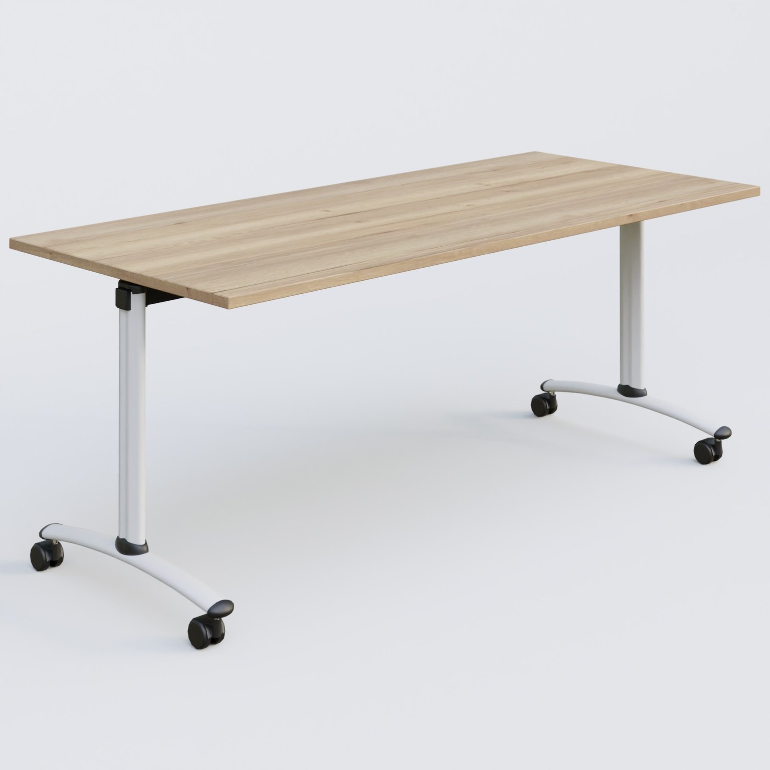 Table abattante gamme Arca 180-80 cm. Plateau Chêne naturel et pietement Blanc.