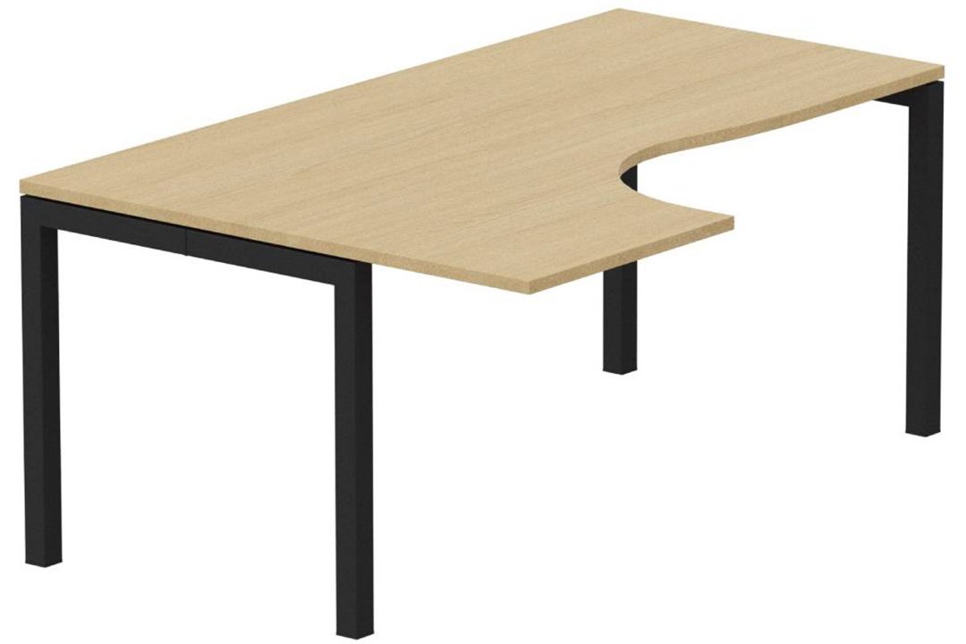 K3- Plan compact 90° asymétrique 160x120x80/60cm sur pied de soutien - retour à gauche -Finitions : PLATEAUX: CHENE (CE) / PIETEMENTS: NOIR GRAINE MAT (NG)