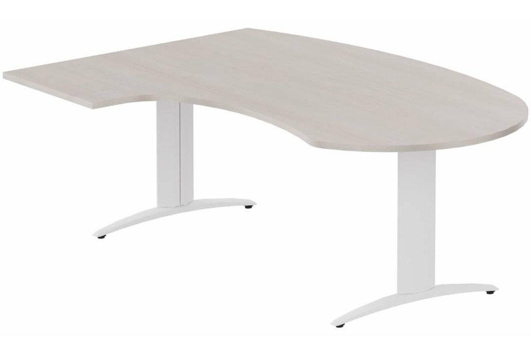 K2 compact 90° manager 190x141x104x60cm sur pied de soutien, plateau acacia, structure blanc