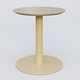 Table Basse Fashion Styl piètement colonne en métal et plateau bois. Plateau Chêne et pietement Jaune Cuivre (RAL 1002).
