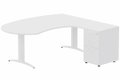 K2 compact 90° manager 190x141x104x60cm sur caisson HB mélamine 3 tiroirs, plateau blanc, structure blanc