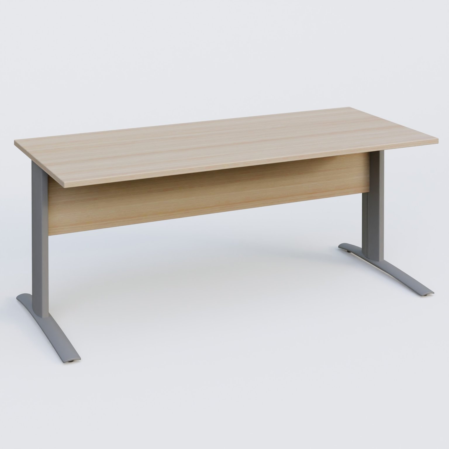 K1 Plateau droit 180x80 avec voile de fond bois. Plateau Acacia et pietement Aluminium