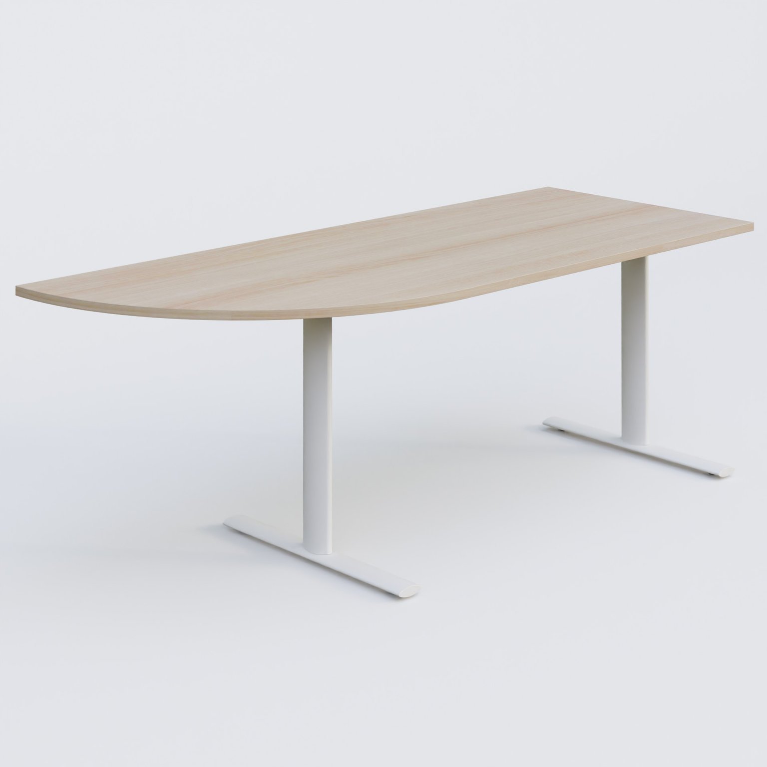 Module d'angle 90° intégré à gauche, gamme Pure 200-80 cm. Plateau Acacia et pietement Blanc.