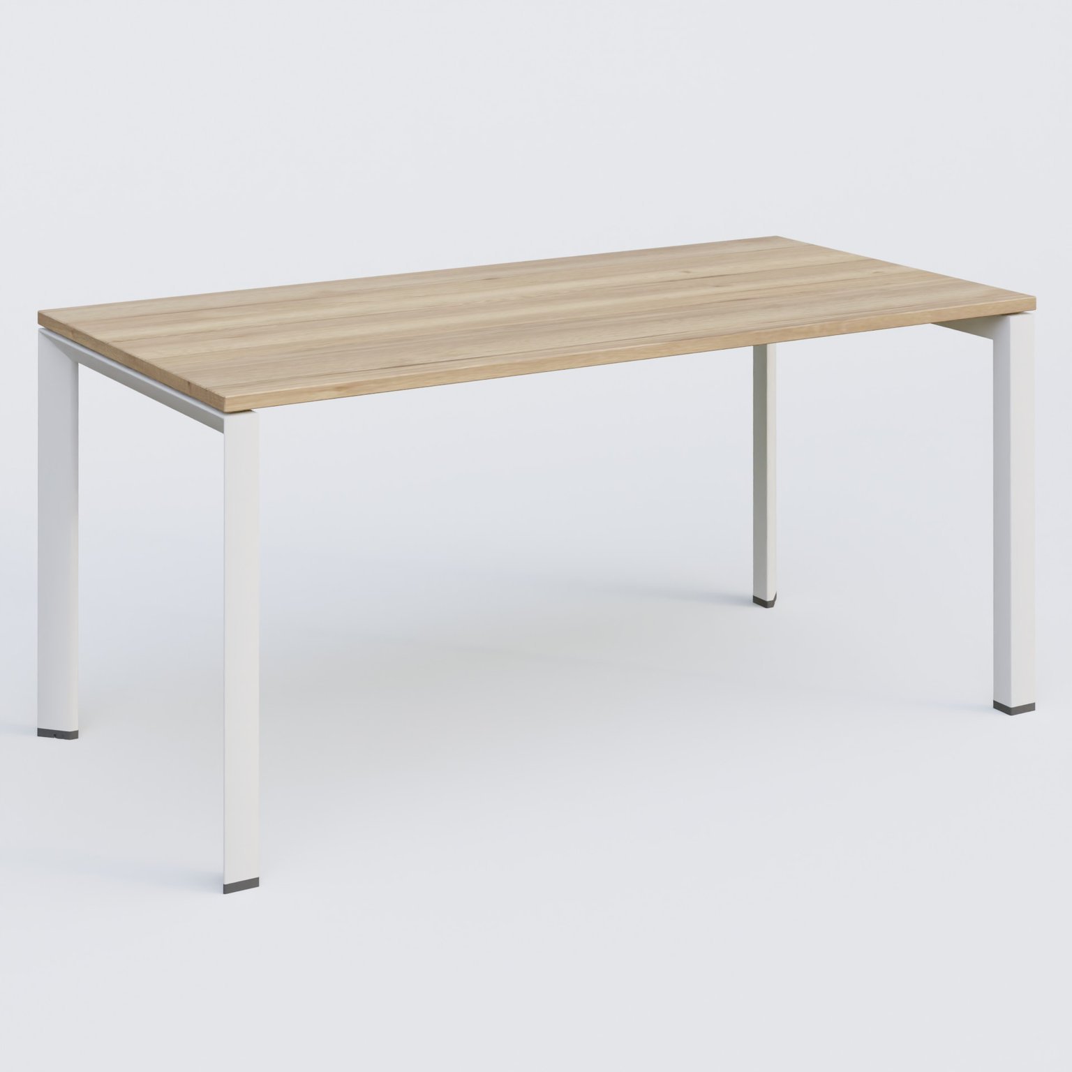 K7 plan droit 160*80 sur pieds fixe. Plateau Chêne naturel et pietement Blanc