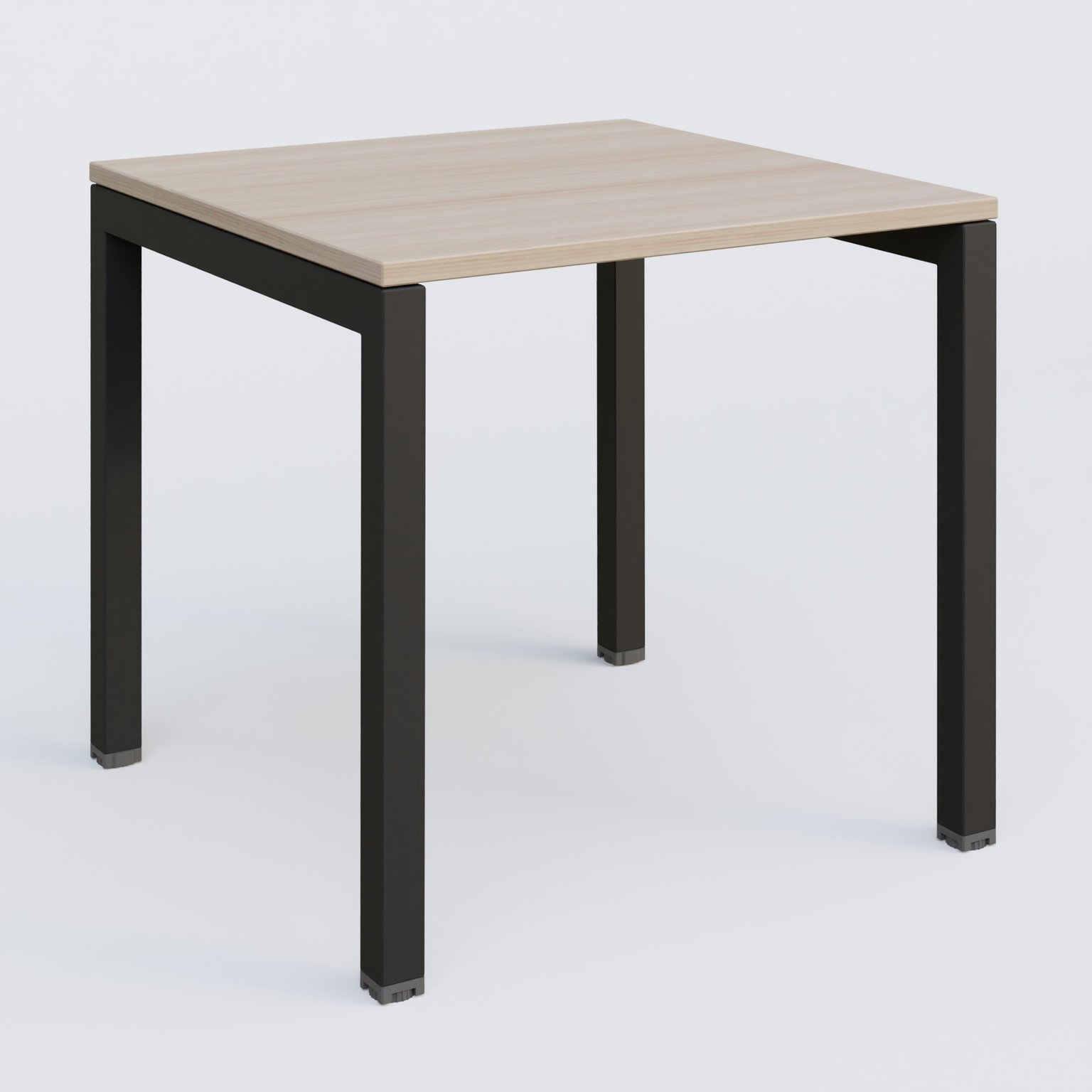 K3 Plateau droit 80x80 pieds fixe. Plateau Acacia et pietement Noir Grainé.