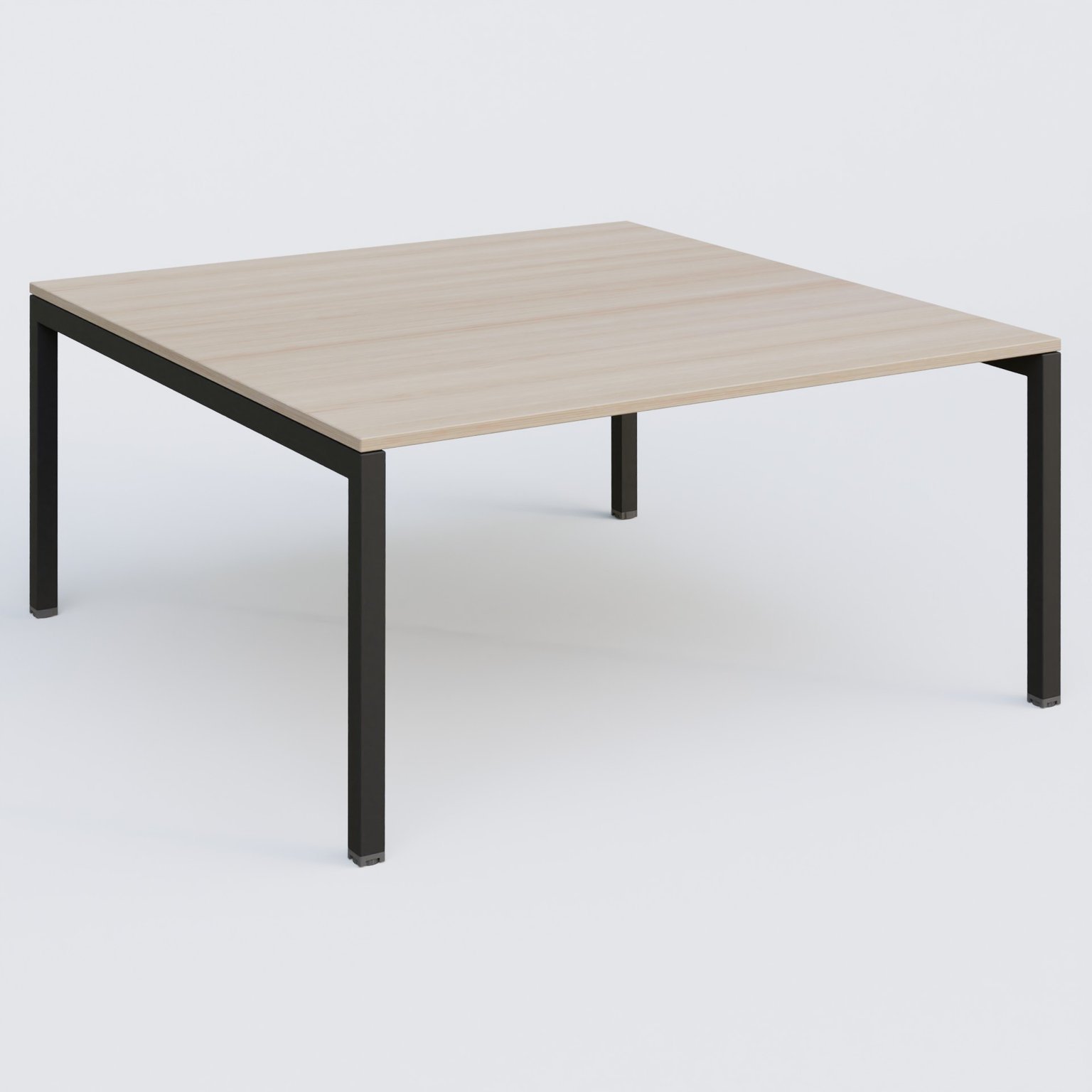 K3 Plateau droit 160x165 pieds fixe. Plateau Acacia et pietement Noir Grainé.