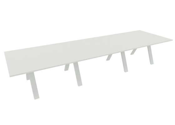 [Pas de famille] - [Pas de sous famille] - TABLE RECTANGULAIRE 3 PLATEAUX 420X120CM SUR STRUCTURE X3 MEETING. Plateau Blanc et pietement Blanc.