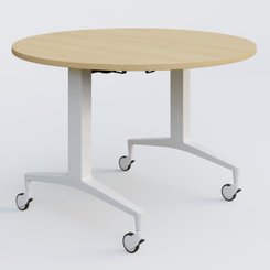 [Pas de famille] - [Pas de sous famille] - Table ronde de la gamme LEM D110 cm. Plateau Chêne clair et pietement Blanc.