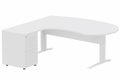 K1 VDF bois compact 90° manager 190x141x104x60cm sur caisson HB mélamine 3 tiroirs, plateau blanc, structure blanc