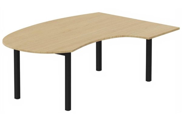 Gamme K3 - Plans compacts - K3- Plan compact 90° asymétrique Manager 190x141x104/60cm sur pied de soutien - retour à droite -Finitions = Plateau : Chêne (CE) /Piétements : noir