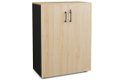 Armoire mélamine H102XL100 cm portes bois, Finitions= Top de finition : hêtre / Corps d'armoire et tablettes : noir / Façade : hêtre / Poignées noires