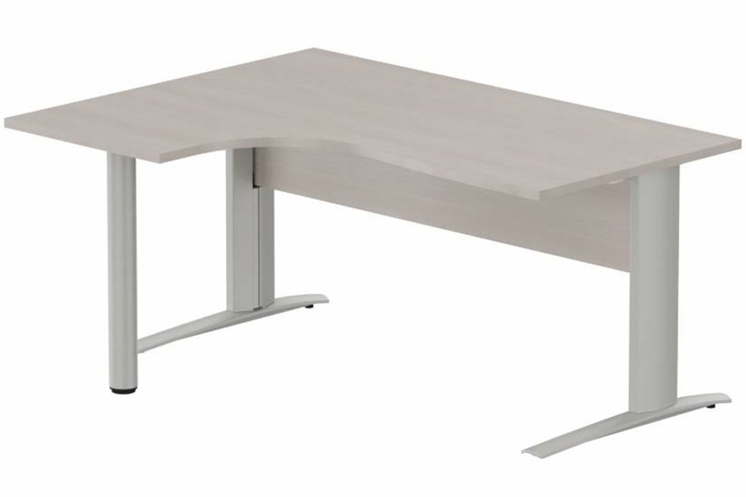 VDF BOIS Compact 90° asymétrique 160x120x80/60cm retour à gauche sur pied de soutien, plateau acacia, structure aluminium