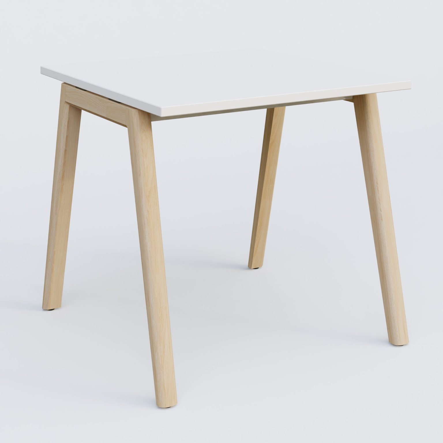 Bureau K9 piètement incliné en bois et plateau 80*80 cm. Plateau Blanc et pietement bois massif de hêtre.