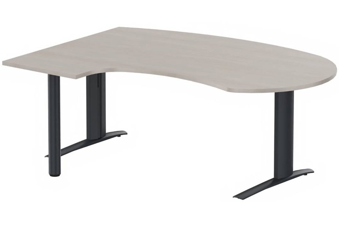 K1 POUTRE compact 90° manager 190x141x104x60cm sur pied de soutien, plateau acacia, structure anthracite