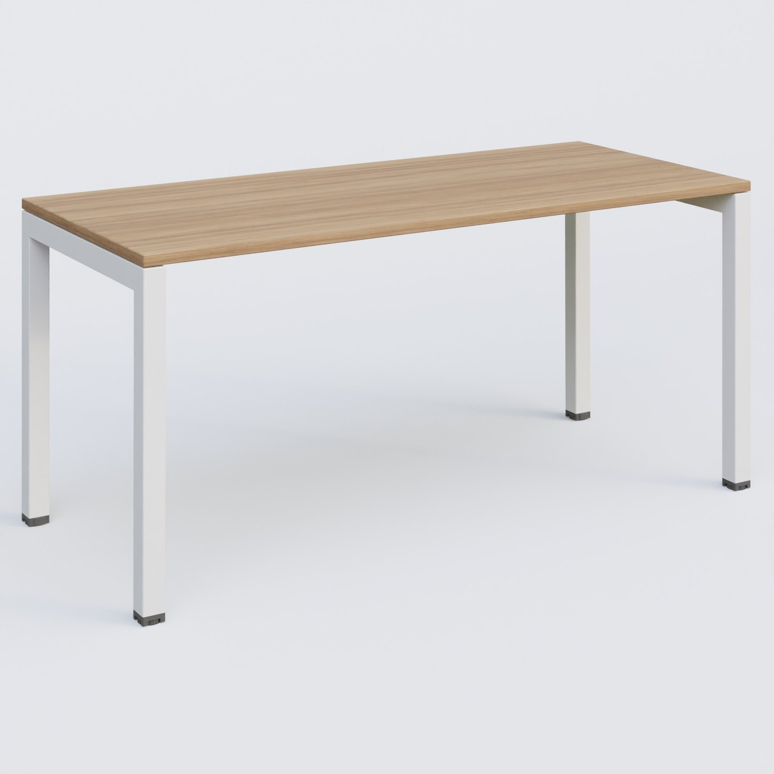 K3 Plateau droit 160x70 pieds fixe. Plateau Noyer et pietement Blanc.