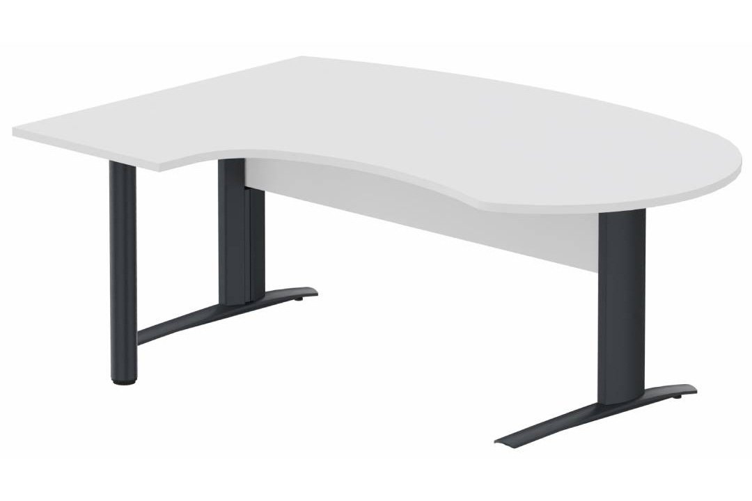 K1 VDF bois compact 90° manager 190x141x104x60cm sur pied de soutien, plateau blanc, structure anthracite