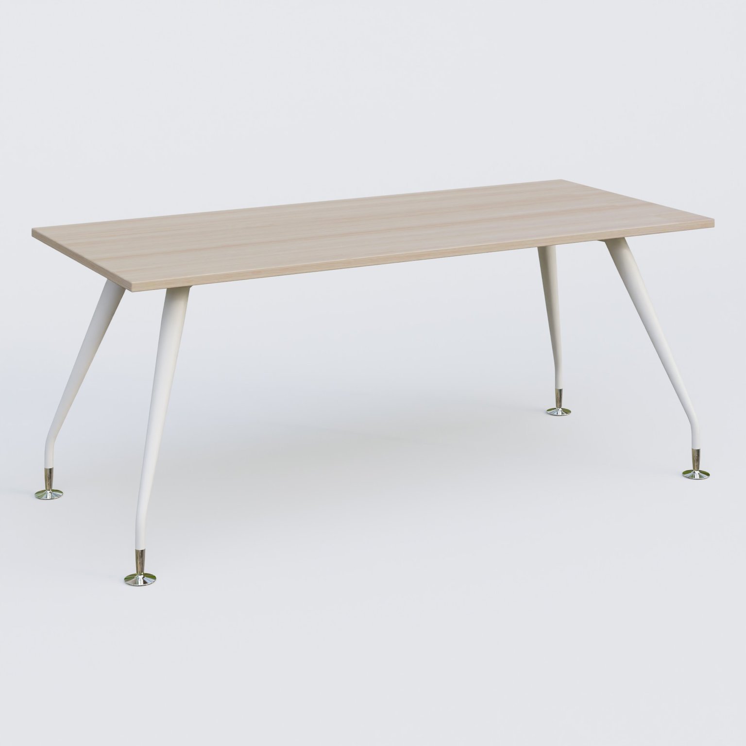 K5 plan droit 180*80 cm. Plateau Acacia et pietement Blanc avec base chromé.