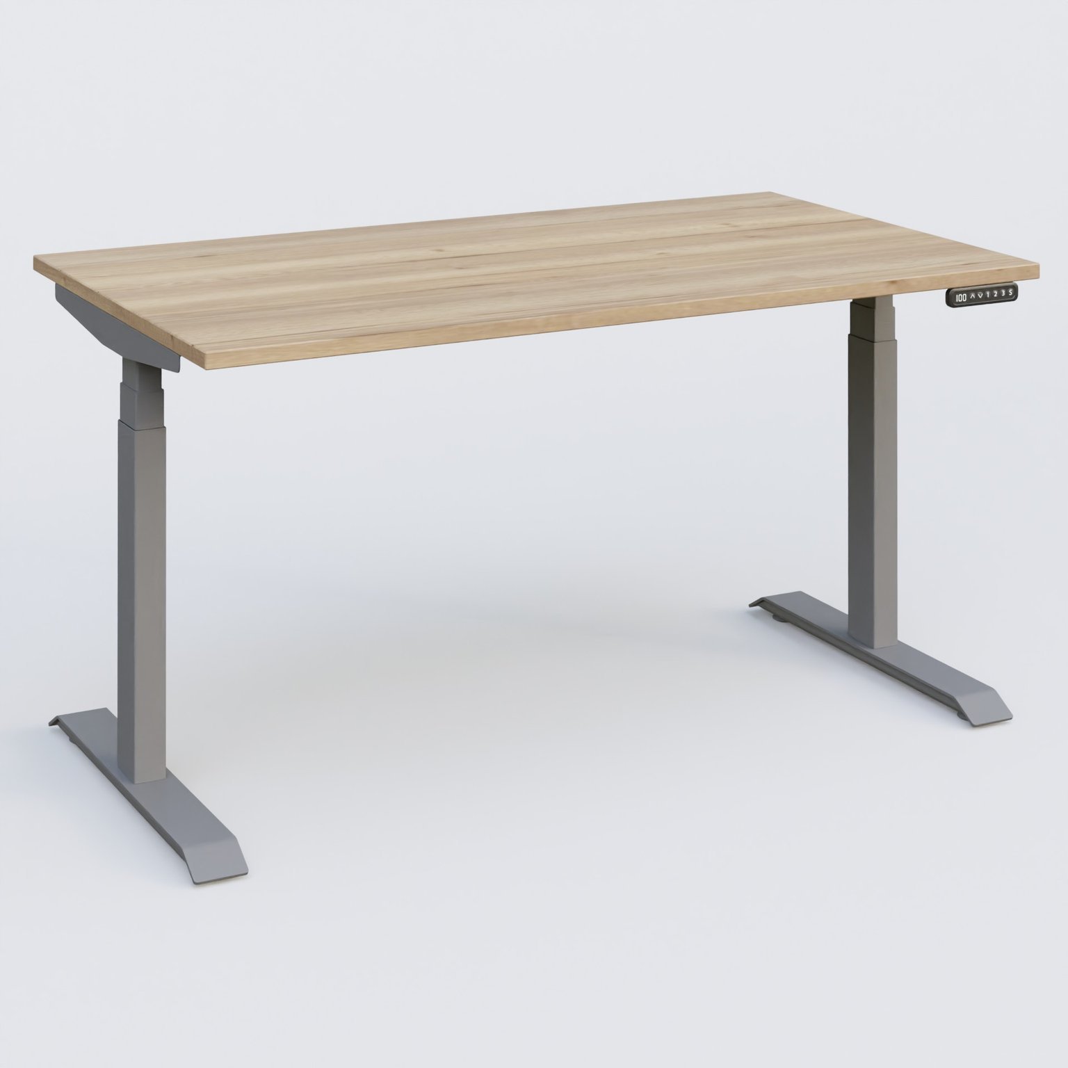 Poste solo 140*80 réglable en hauteur éléctriquement de 65-130 cm gamme KPro3. Plateau Chêne naturel et pietement Aluminium.