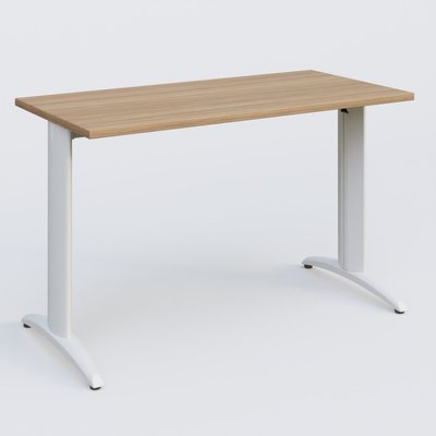 Gamme K2 - Plans droits - K2 Plateau droit 120x60 pieds fixe. Plateau Noyer et pietement Blanc.