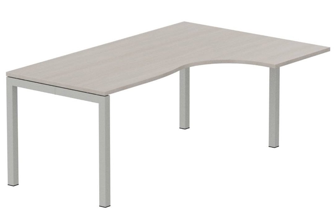 Plan Compact 90° asymétrique 180x120x80/60cm retour à droite, plateau acacia, structure aluminium