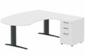 K1 POUTRE compact 90° manager 190x141x104x60cm sur caisson HB mélamine 3 tiroirs, plateau blanc, structure anthracite