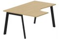 K8 Plan compact 90° asymétrique 180x120x80/ 60cm sur pied de soutien - retour à gauche -Finitions : PLATEAUX: CHENE (CE) / PIETEMENTS: NOIR (NR)