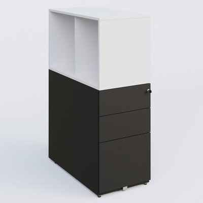 [Pas de famille] - [Pas de sous famille] - Caisson HB 3 tiroirs avec niche. Caisson Noir Grainé top de finition Blanc et niche blanche.